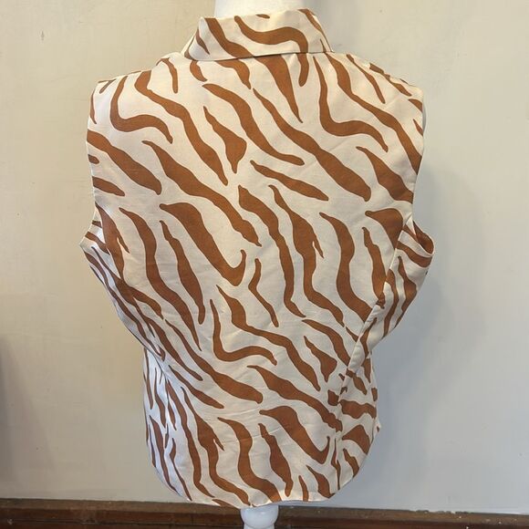 ICE Brown and White Button front Collared Sleeveless Blouse Size L EUC - Picture 6 of 9